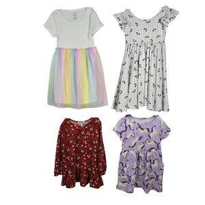 Girls Dress Bundle Wonder Nation Rainbow Tutu Unicorn Panda Floral Size 4-5 5T